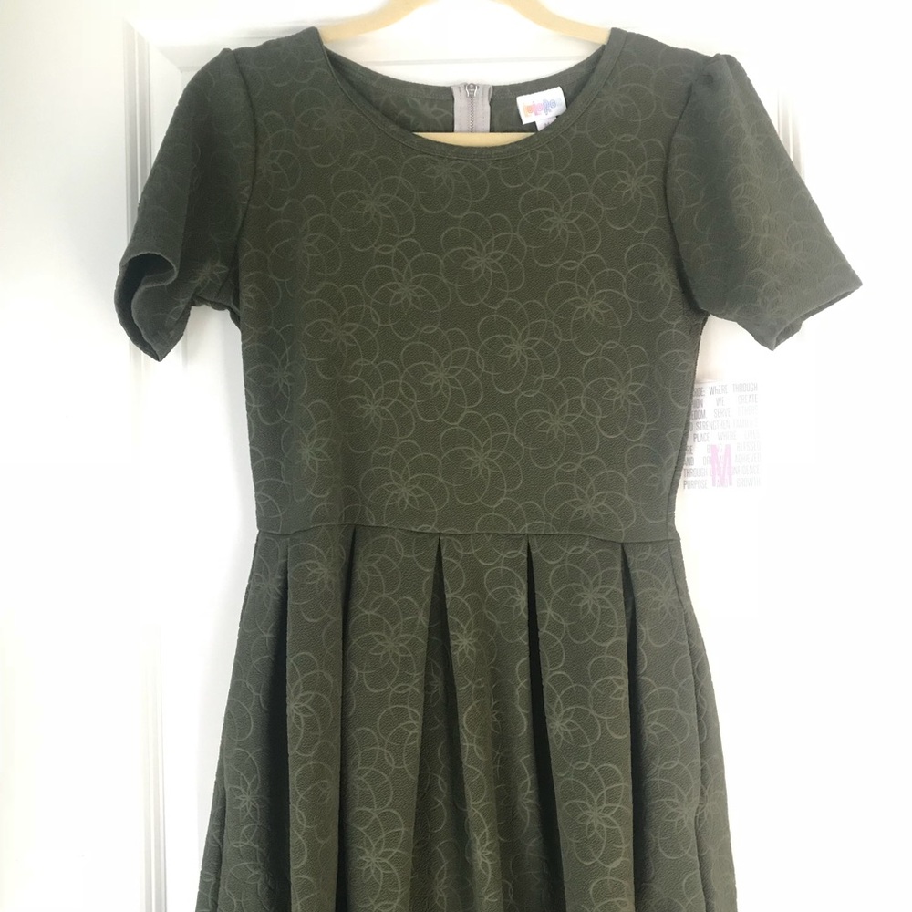 LulaRoe Olive Green Circle Flower Amelia Dress